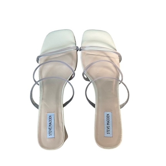 Steve Madden Hanya Block Heel Strappy Neutral Clear Mule Square Toe Sandals 9.5 - Picture 2 of 9